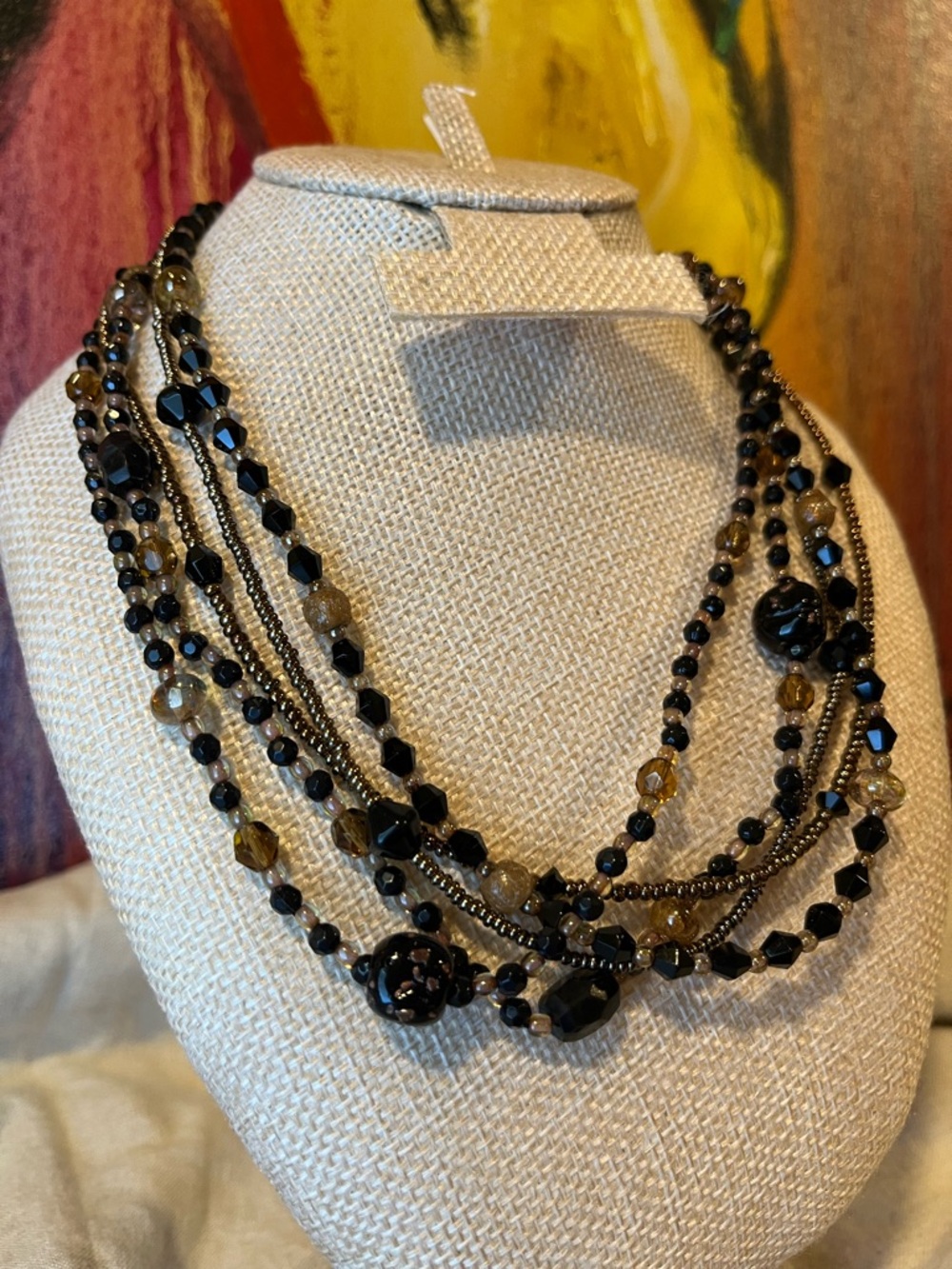 Chico’s Black and Amber Multi-Strand Beaded Necklace - Women Jewelry